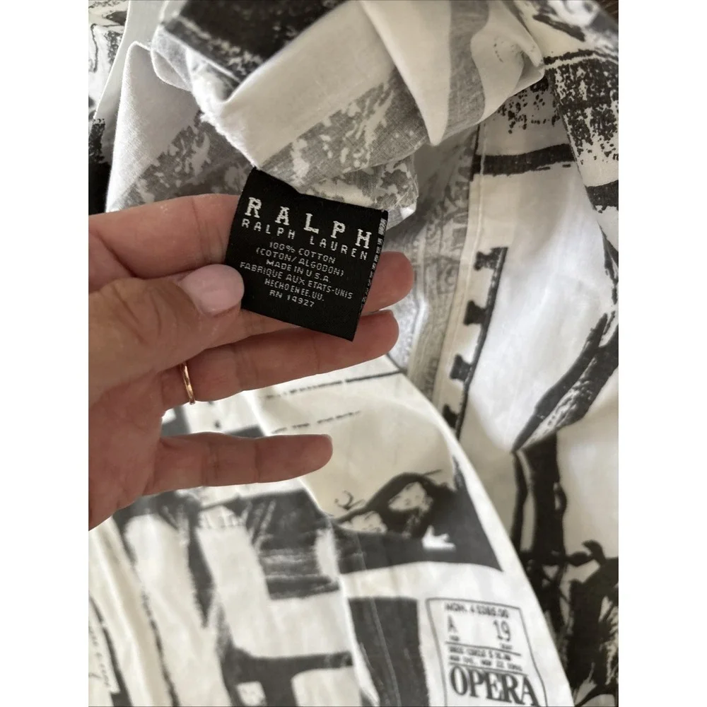 2 Vintage Ralph Lauren Black White Newspaper Print Long King Pillow Case Polo